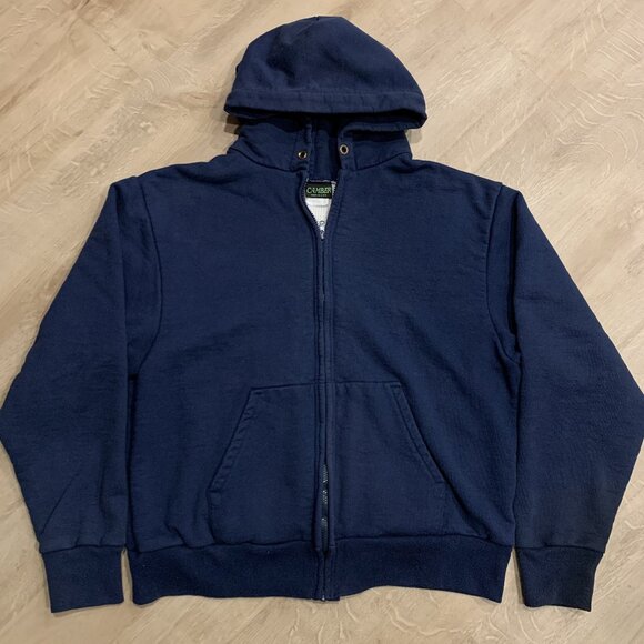 Vintage Camber Thermal Lined Full Zip Hoodie Jacket Blank Blue Waffle Cotton XL - Picture 1 of 8